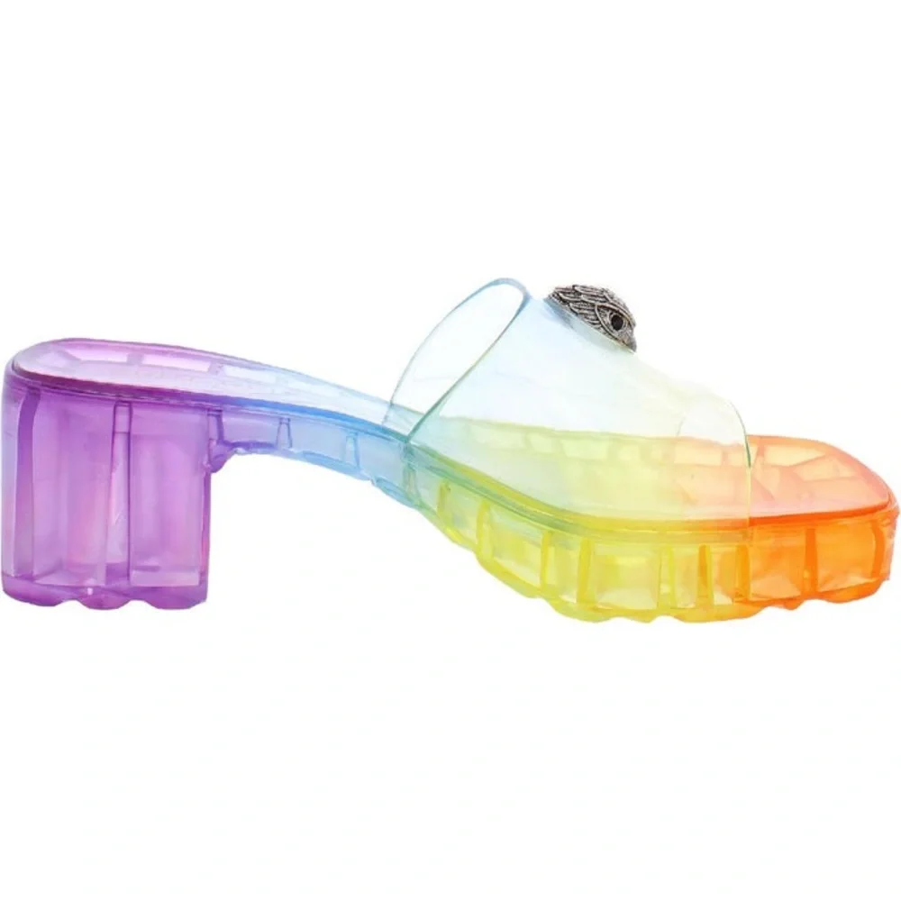 KURT GEIGER LONDON - MADDIE BLOCK BIRD EMBELLISHMENT SLIP ON RAINBOW SANDALS - Picture 3 of 3